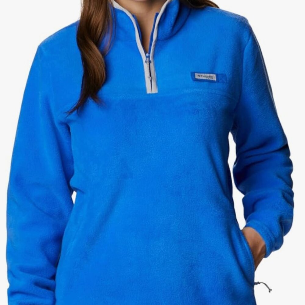 COLUMBIA Women's Slack Water Fleece Pullover Jacket in Blue Macaw/Cool Grey